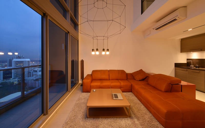 Luxury modern living room interior and decoration at night, interior design