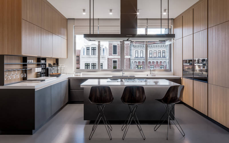 Modern interior of stylish apartment with furniture