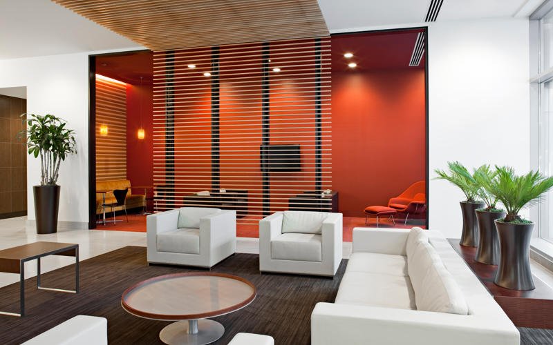 Sofa and chairs in office waiting area