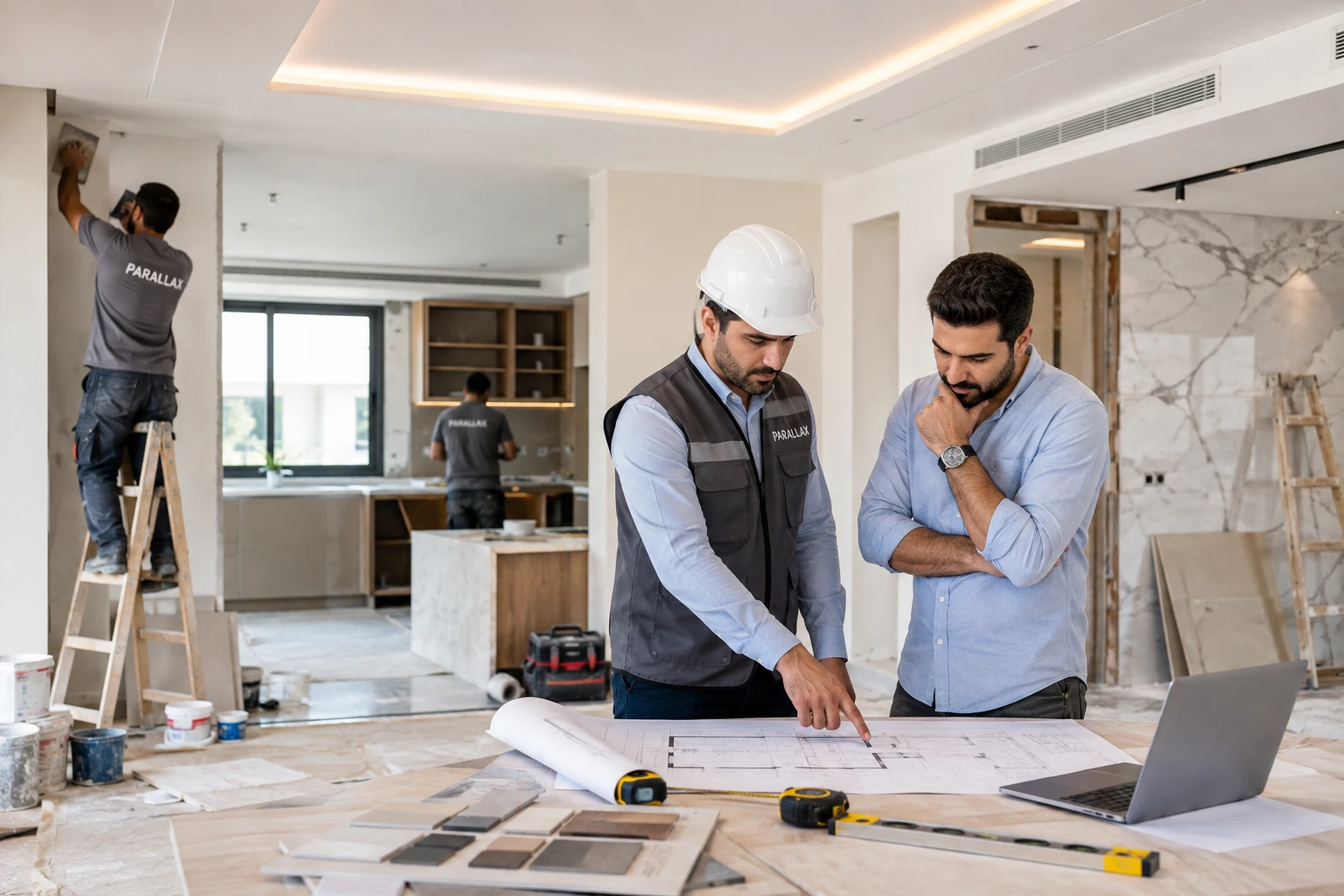 Renovation contractors in Dubai working on a modern villa interior renovation