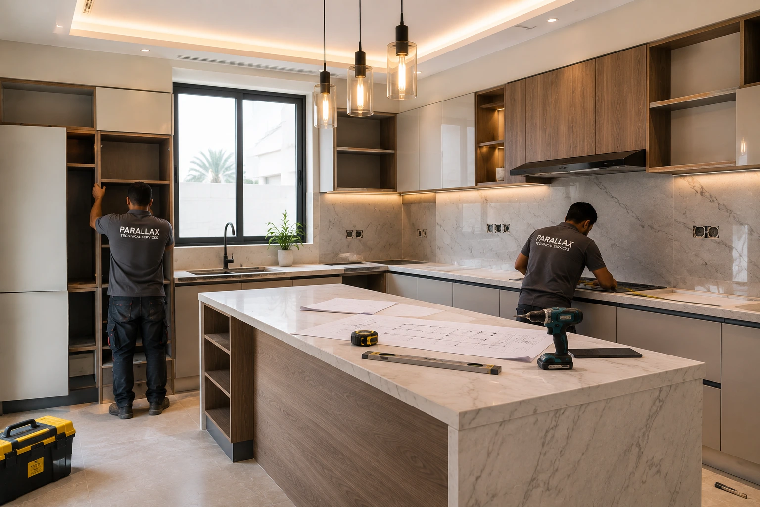 Kitchen renovation companies in Dubai completing a modern villa kitchen remodel